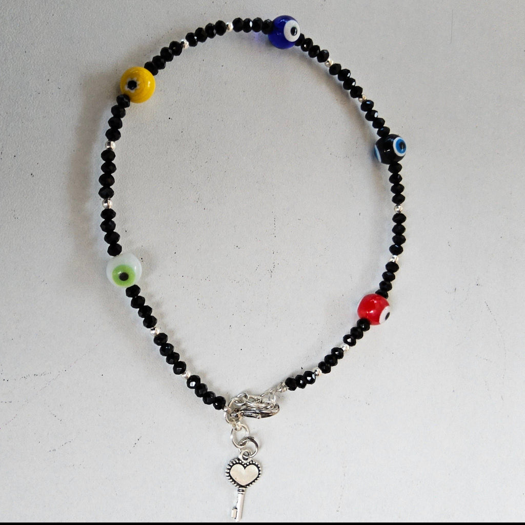 Mystic Protection: Evil Eye and Black Crystal Beads Anklets