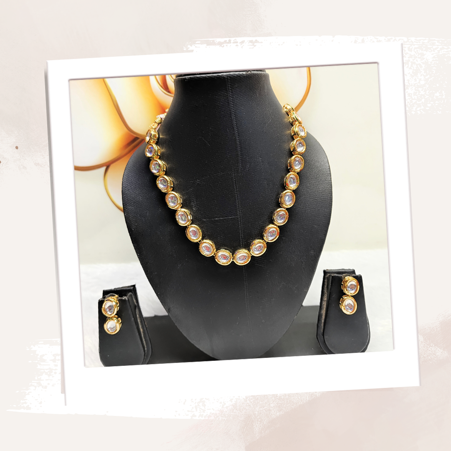 Kundan Neckline Necklace - Oval